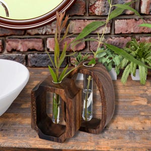 Minimalist wood vase set with test tube, perfect for growing hydroponic plants and fresh flowers