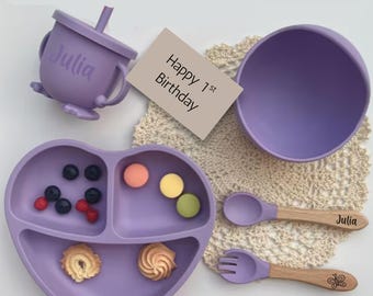 Personalized Baby Feeding Set for Toddler Fist Birthday Gift for Baby Shower Eco-Friendly Weaning Set
