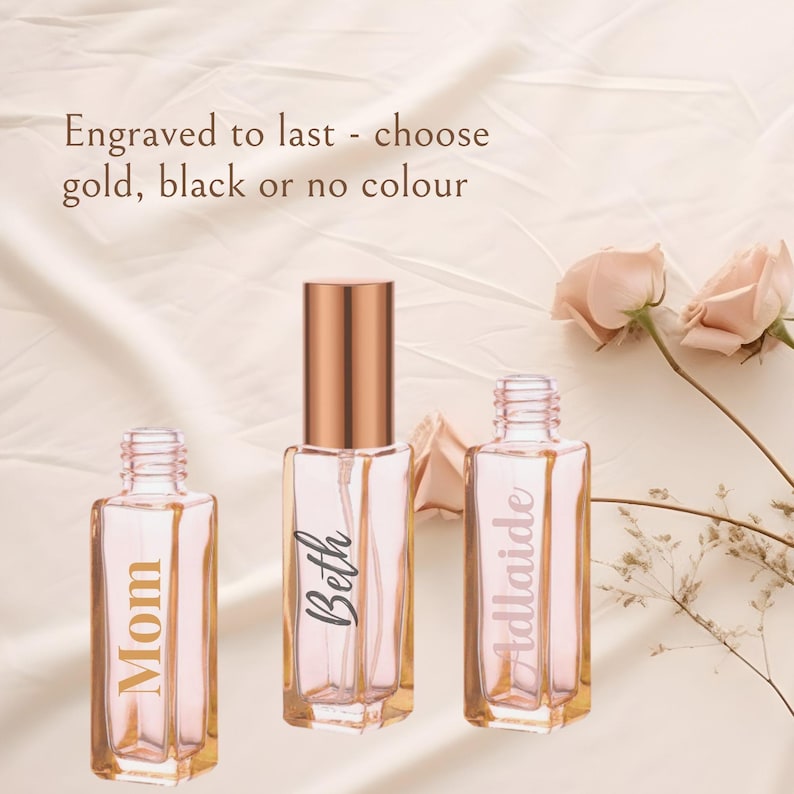 Personalized Perfume Bottle Gift Set Bridesmaid Rose Gold Cap with Custom Label Wedding Day Gift for Bride image 6
