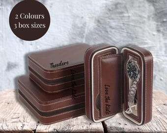 Leather 2-Slot Travel Watch Case Personalized Groomsman Watch Case for Men Watch Box for Husband