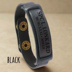 Engraved Leather Bracelet for Men Custom Name Bracelet for Groomsmen Gift for Boyfriend Bracelet for Dad Anniversary Gift for Birthday Black