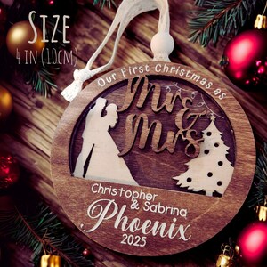 First Christmas Married Ornament Mr and Mrs Engraved Wood Ornament Newlywed Gift Custom Wedding Keepsake Personalized Christmas Decoration25 image 4