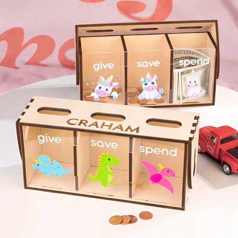 Alcancía de madera con nombre personalizado para niño, regalo para baby shower, hucha de madera personalizada, regalo de bautizo, primer cumpleaños, cumpleaños de niño pequeño imagen 2