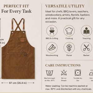 Personalized Canvas Apron for Women Chef Kitchen Wear Gift for Mom Heavy Duty Apron with Pocket BBQ Dad Baker Gift for Art Teacher image 9