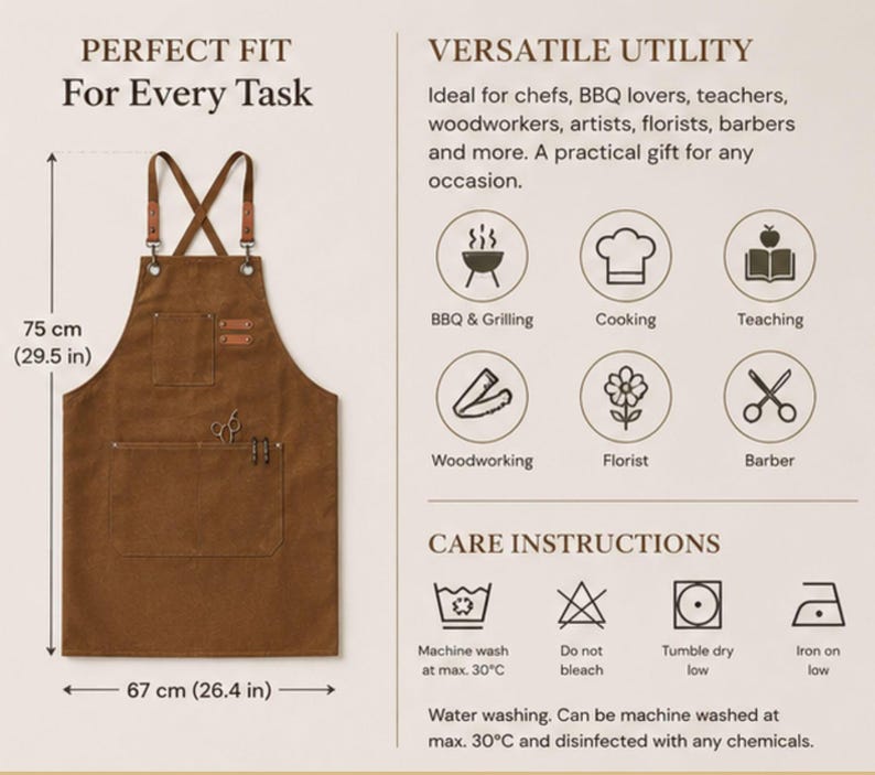Personalized Canvas Apron for Women Chef Kitchen Wear Gift for Mom Heavy Duty Apron with Pocket BBQ Dad Baker Gift for Art Teacher image 9