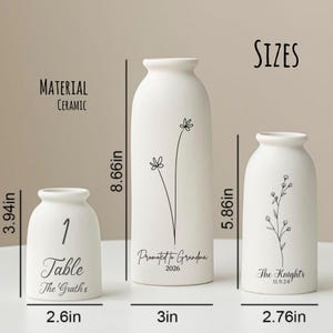 Anniversary Present Idea Personalized Ceramic Vase Custom Text Engraving Wildflower Design Illustration Special Celebration Gift Modern Minimalist Style Elegant Home Decoration Beautiful Display Piece Multiple Size Options Thoughtful
