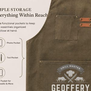 Personalized Canvas Apron for Women Chef Kitchen Wear Gift for Mom Heavy Duty Apron with Pocket BBQ Dad Baker Gift for Art Teacher image 6