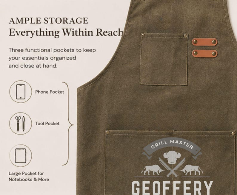 Personalized Canvas Apron for Women Chef Kitchen Wear Gift for Mom Heavy Duty Apron with Pocket BBQ Dad Baker Gift for Art Teacher image 6