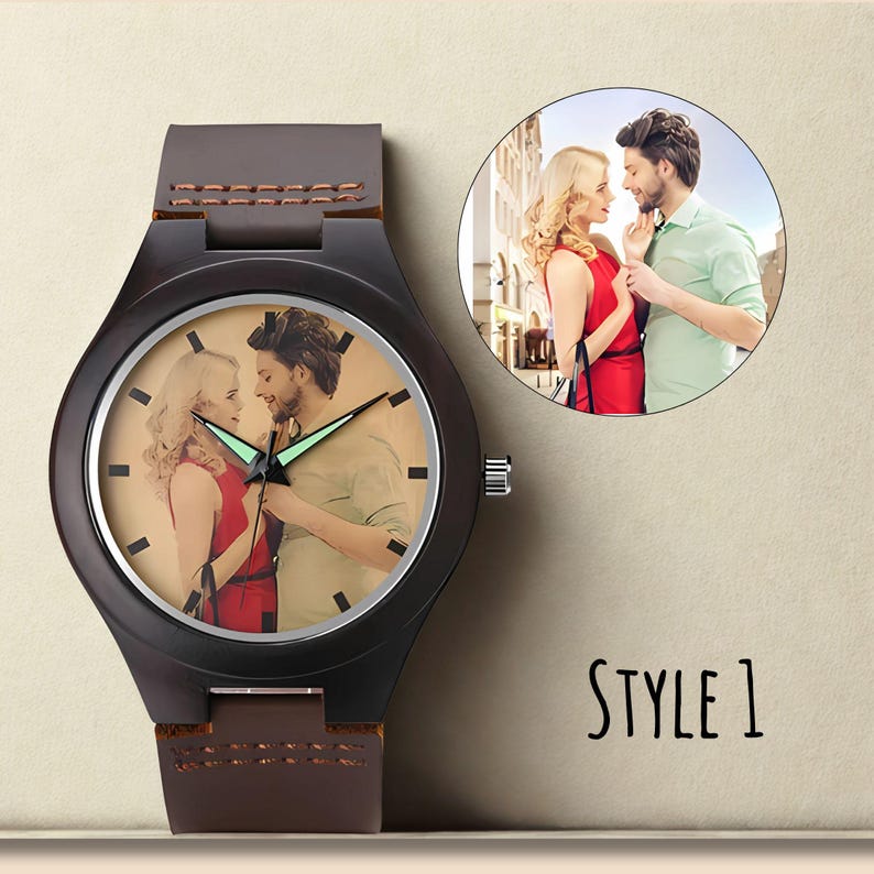Custom photo wooden watch stylish engraved men’s watch birthday gift personalized keepsake