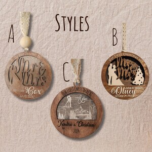 First Christmas Married Ornament Mr and Mrs Engraved Wood Ornament Newlywed Gift Custom Wedding Keepsake Personalized Christmas Decoration25 image 6