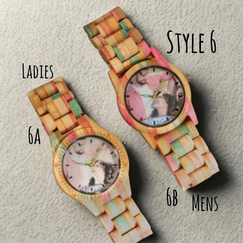 Unique wooden men’s watch custom photo upload engraved back gift for boyfriend or husband