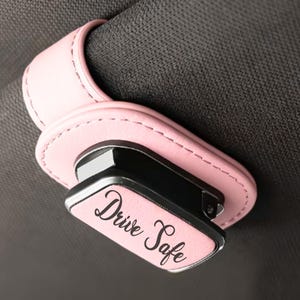 Personalized Vegan Leather Sunglasses Visor Clip: Car Accessory Gift Style 1 Pink