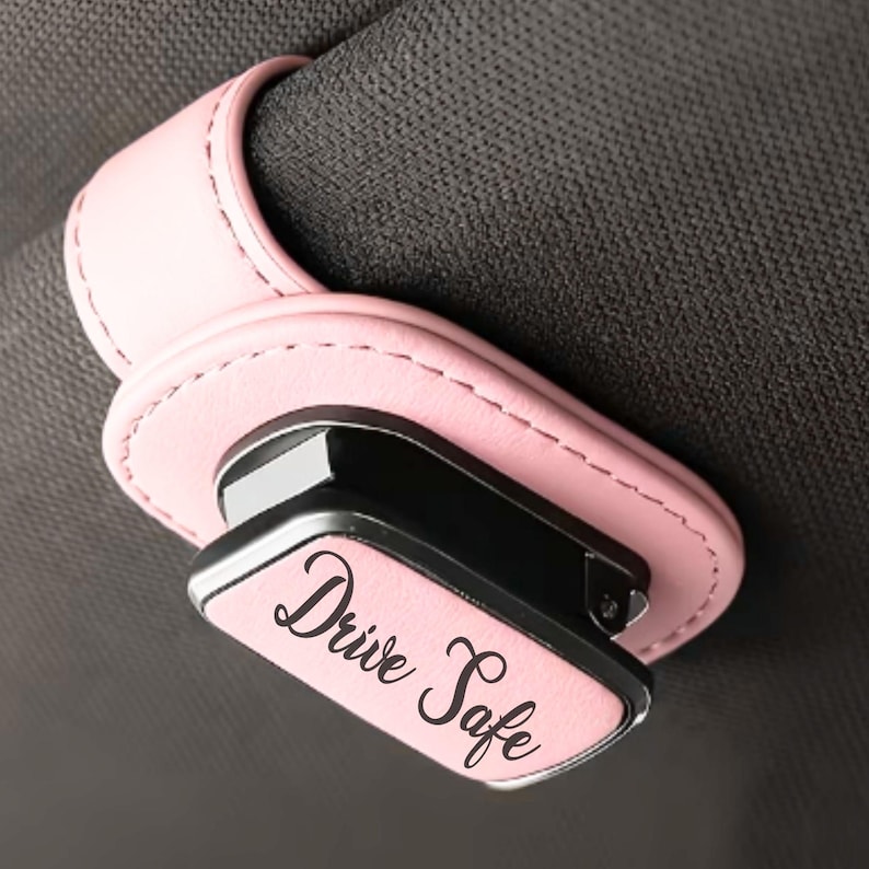 Personalized Vegan Leather Sunglasses Visor Clip: Car Accessory Gift Style 1 Pink