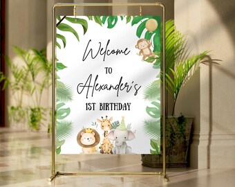 Editable Safari First Birthday Welcome Sign, Instant Download, Jungle Animals Birthday Sign, Two Wild Birthday, Instant Download, Editable