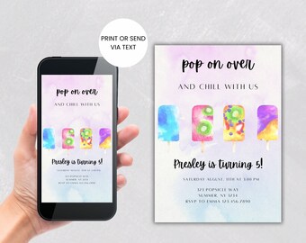 Editable Popsicle Birthday Template, Pop On Over and Chill,  Popsicle Birthday Invitation, Popsicle Party, Instant Download, Ice Cream Party