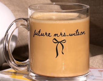 Taza de cristal para futura señora: Regalo para despedida de soltera (en la época del compromiso)