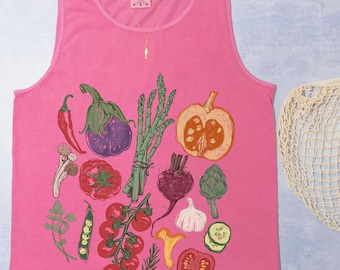 Hand Drawn Vegetables Tank Top, Comfort Colors Farmers Market Shirt