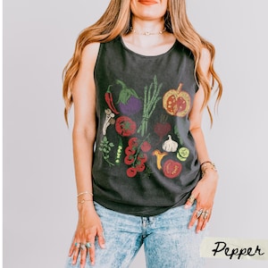 Hand Drawn Vegetables Tank Top, Comfort Colors Farmers Market Shirt Pepper