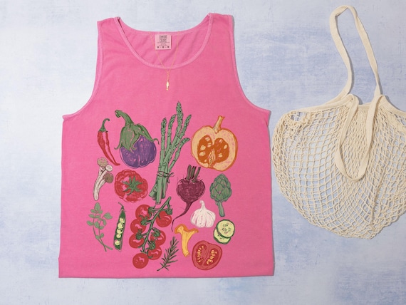 Hand Drawn Vegetables Tank Top, Comfort Colors Farmers Market Shirt