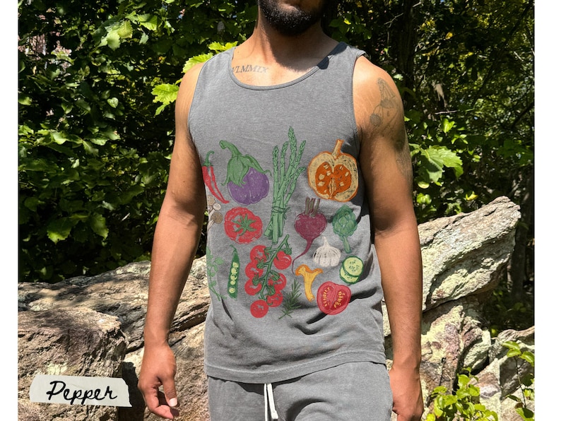 Hand Drawn Vegetables Tank Top, Comfort Colors Farmers Market Shirt image 8