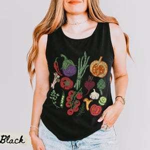 Hand Drawn Vegetables Tank Top, Comfort Colors Farmers Market Shirt Black