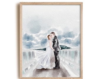 Wedding, Engagement, Anniversary, Proposal Gift, Custom Watercolor Couple drawing, Loved one Portrait Painting from photo, Gift for Him/Her