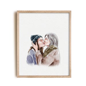 Aangepast aquarelportret, familieportret, aangepast portret van foto, portretten van foto's, gepersonaliseerde cadeaus, Moederdagcadeau