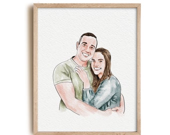 Portrait aquarelle personnalisé à partir d'une photo, cadeau de mariage personnalisé, tableau de famille, cadeaux d'anniversaire pour femme mari, portrait de couple