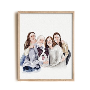 Watercolor Family Portrait Painting,  couple painting, pet portrait with family, Gift for Couples, Painting From Photo, anniversary gift