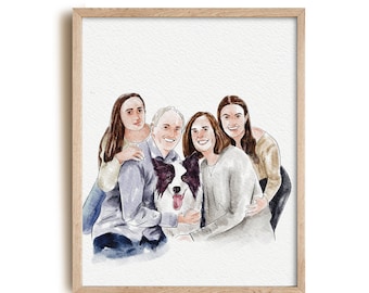 Watercolor Family Portrait Painting,  couple painting, pet portrait with family, Gift for Couples, Painting From Photo, anniversary gift