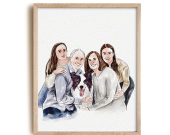 Ritratto ad acquerello minimale personalizzato, coppia, pittura ad acquerello di famiglia, ritratto di famiglia personalizzato da foto, regalo per la festa del papà