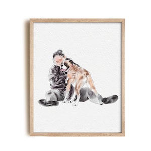 ペットとのパーソナライズされた水彩画の肖像画、ペットとの水彩画の肖像画、写真からのペットの家族の絵、写真からの飼い主とペットの絵