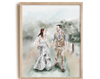 Custom Wedding Portrait - Painting from Photo, 1st Anniversary Gift, Gift for Her/Him, Couple Gift, Engagement Gift, Hand Drawn Illustration