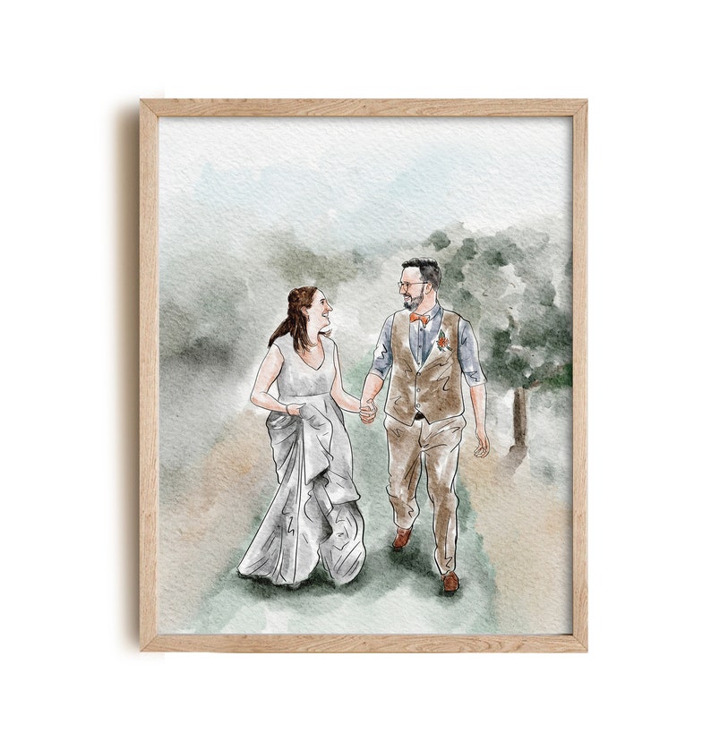 Custom Wedding Portrait Painting from Photo, 1st Anniversary Gift, Gift for Her/Him, Couple Gift, Engagement Gift, Hand Drawn Illustration image 1