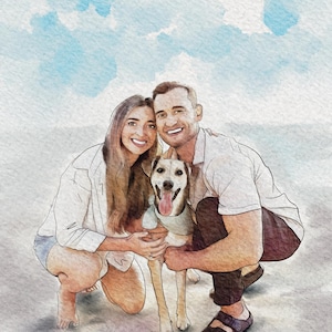 Aquarel familieportret, aangepast portret van foto, portretten van foto's, gepersonaliseerde cadeaus, Moederdagcadeau