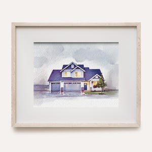 Aquarell Home Portrait - Abschlussgeschenk des Maklers - Erstes Zuhause Geschenk - Haus Illustration - Einweihungsparty - Einweihungsparty - Einweihungsparty - Handgemalt
