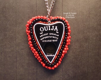 Ouija Planchette Pendant ,Hand Beaded Red And Black Ouija Planchette Pendant Necklace By Ugly Shyla , Occult Jewelry , Magick Jewelry ,Witch