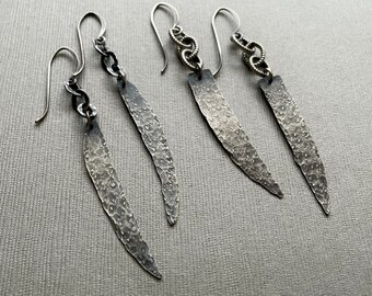 Textured silver dagger Earrings in sterling silver Badass long Earrings