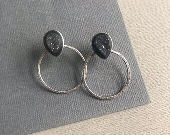 Textured silver druzy Earrings in sterling silver everyday post earrings