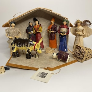 Nativity Nepal 11p Holy Family Animals People Straw Ten Thousand Villages Creche Mary Joseph Baby Jesus Angel Cow Sheep Creche