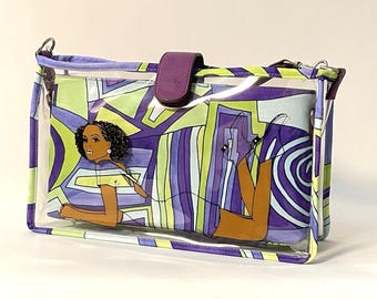 Think Outside The Bag Clear Vinyl Art Purse 2Pc Go Go Handbag LA Designer 2000's