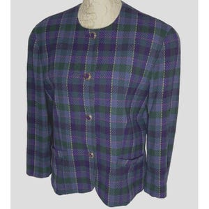 Vintage Pendleton Wool est 12/14 Jacket Blue Purple Green Plaid Lined Blazer USA