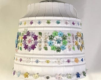 Vintage Retro Hanging Swag Lamp Upcycle Planter Light Floral Plastic Shade 10” RV w cord Repair