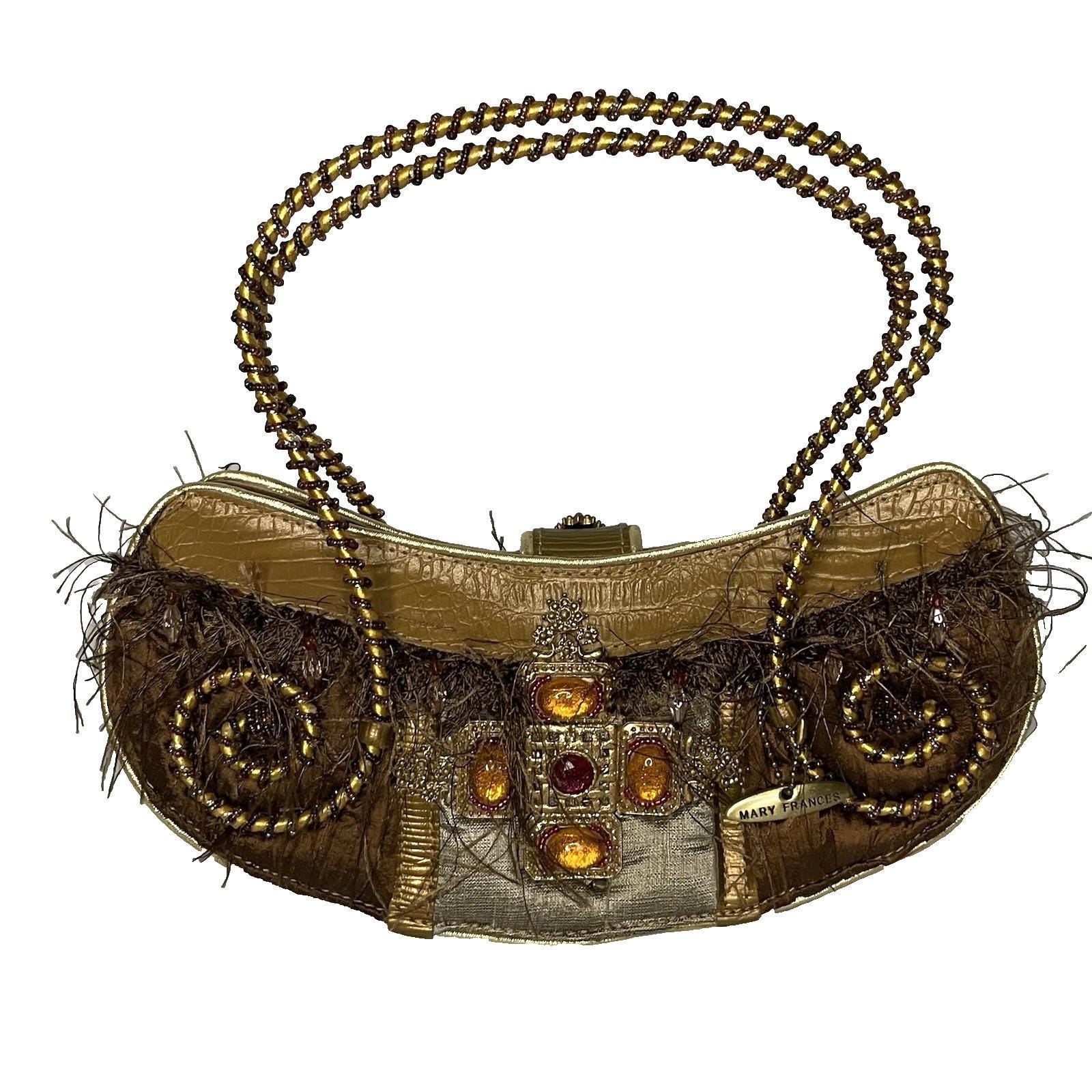 Vintage Mary Frances Beaded Gold Bling Hand Decorated Purse 