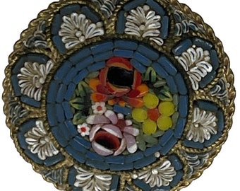 Vtg Micro Mosaik 1,25" mit Glasfliesen Runde Blumen Brosche Anstecknadel Mehrfarbig Italien