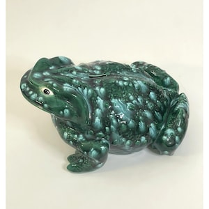 Vintage Arnels Frog Bank Large Green Drip Glaze Ceramic Toad Signed 1990 12" L