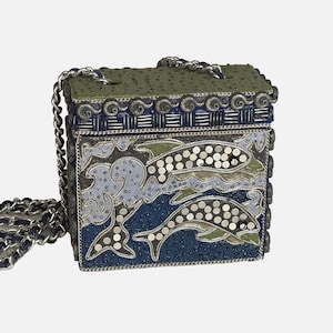 Mary Frances 90’s Dolphin Crossbody Beaded Resin Handmade Box Purse Shoulder Bag Vintage RARE Handbag Ocean