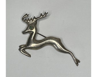 Broche Vtg Made in MEXICO Cerf en argent sterling avec oeil turquoise