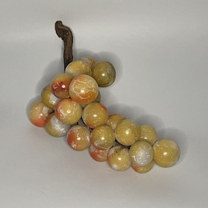 Vintage MCM LARGE 19&quot; Red Gold Grape Cluster Alabaster Marble Stone Wood Stem Worn