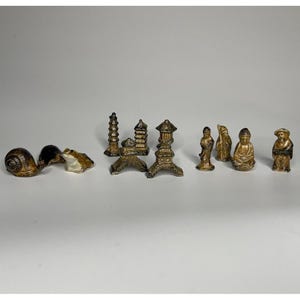 Vintage Set 12 Inarco Japan Mini Figurine Porcelain Buildings, People, Critters,  Mid Century Pottery